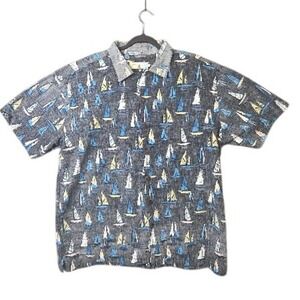 Mens High Surf Sailboat Print‎ Button Up Shirt Short Sleeve Summer Casual